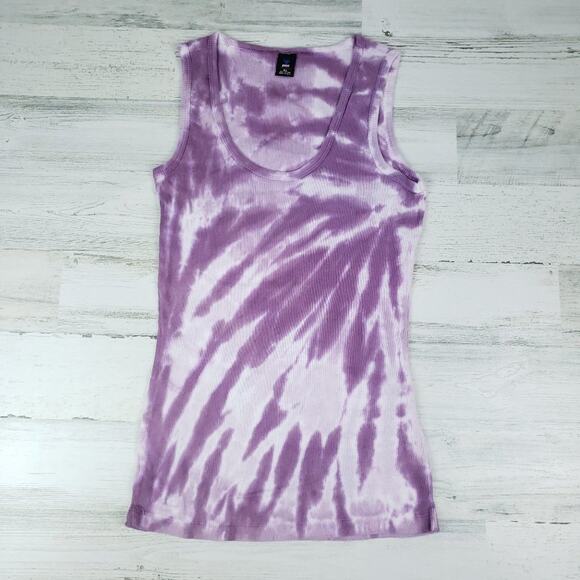 NWOT Point Sportswear Ribbed Tie Dye Lavender Purple Streak Tank Top Size Small - Picture 1 of 9